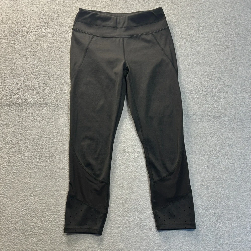 Athleta Capri Leggings Womens XS Black Mesh Perforated High Rise Yoga Running